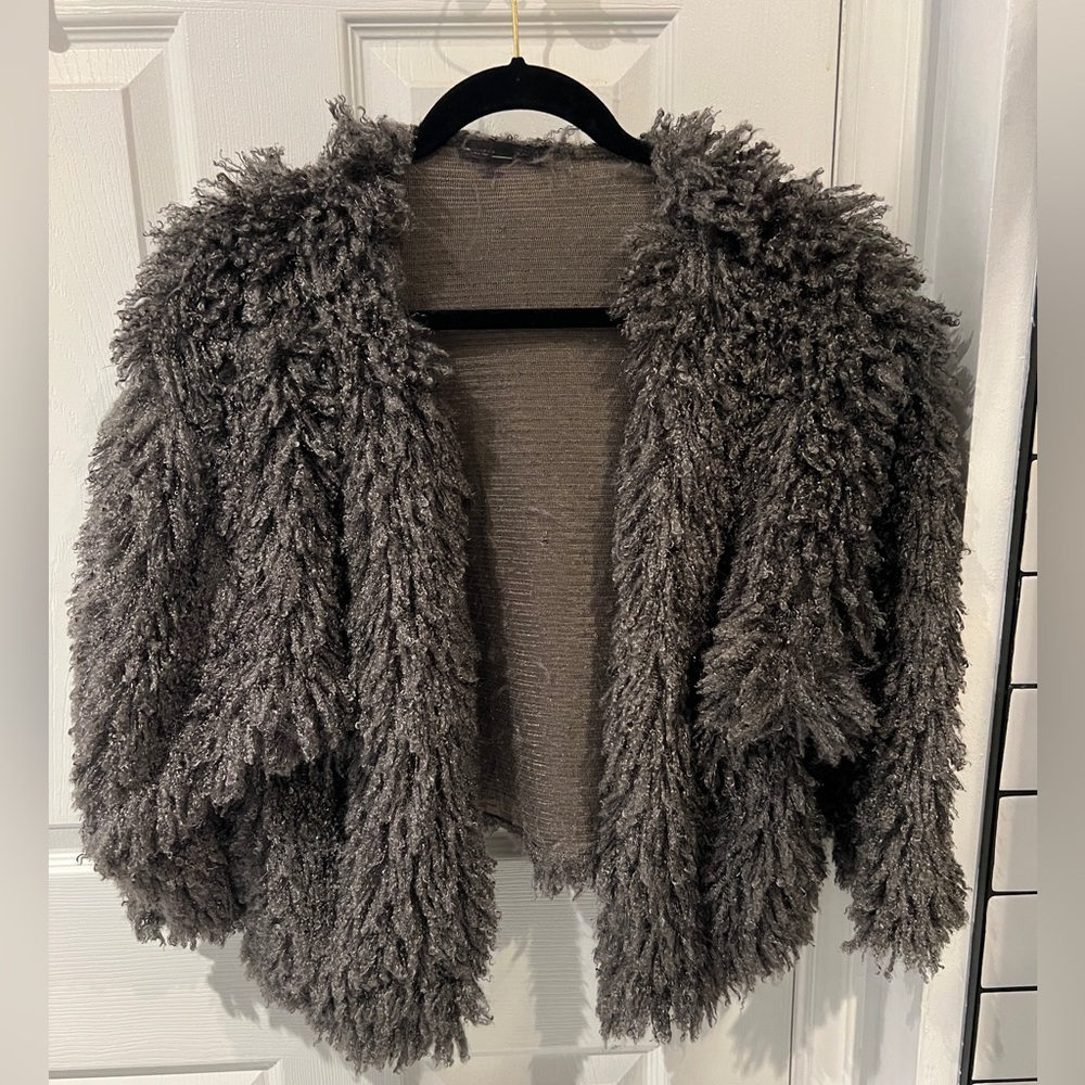 Upcycled crop fluffy acrylic jacket/shrug
